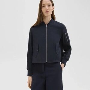 Theory Black A-Line Flight Jacket in Recycled Nylon